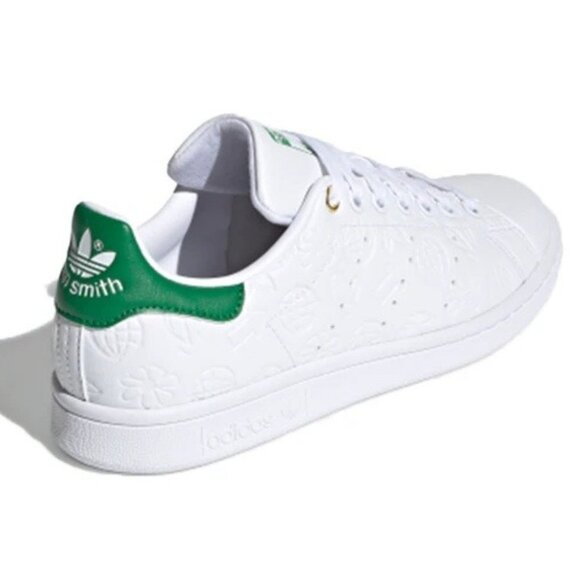 adidas Stan Smith Women's Embossed Graphics Sneakers (White/Green, Size 9) - Picture 2 of 3